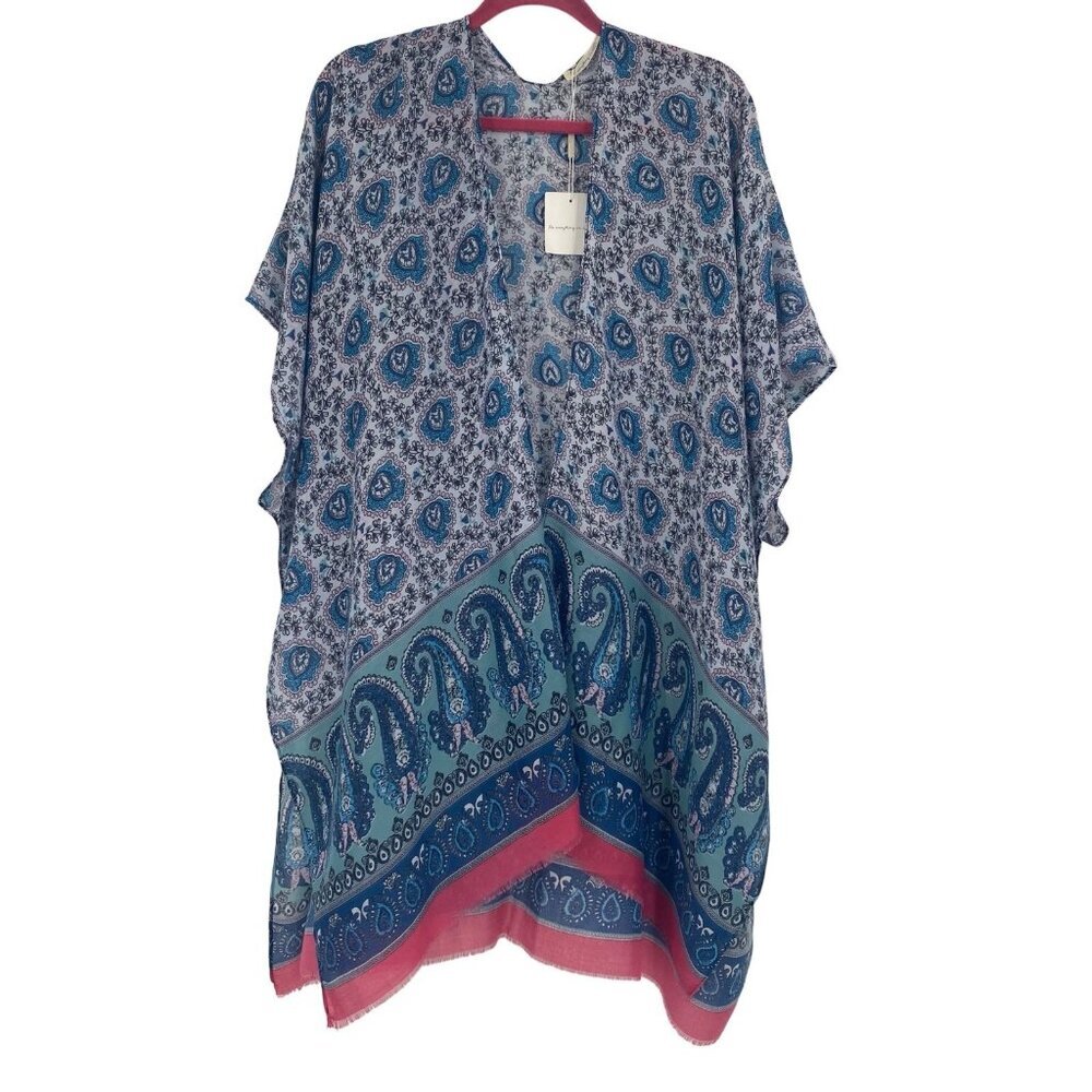 Do Everything in Love Paisley Print Kimono Cover up Shawl Nautical Beach Preppy